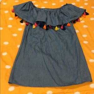 Forever 21 Denim mini dress, off the shoulder, size small.